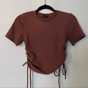 ZARA Ribbed Brown Crop Top